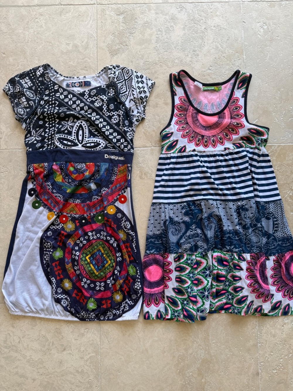 Desigual Girls' Navy, White, Pink & Green Mixed-Print Summer Dress Bundle